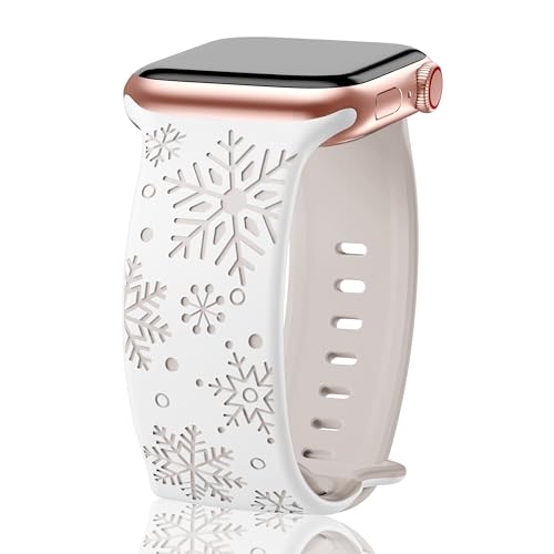 Christmas Snowflakes Engraved Bands Compatible with Apple Watch Band 38mm 40mm 41mm 42mm 44mm 45mm 46mm 49mm Men Women Two-Tone Soft Silicone Strap for iWatch Ultra Series 11 10 9 8 7 6 5 4 3 2 1 SE