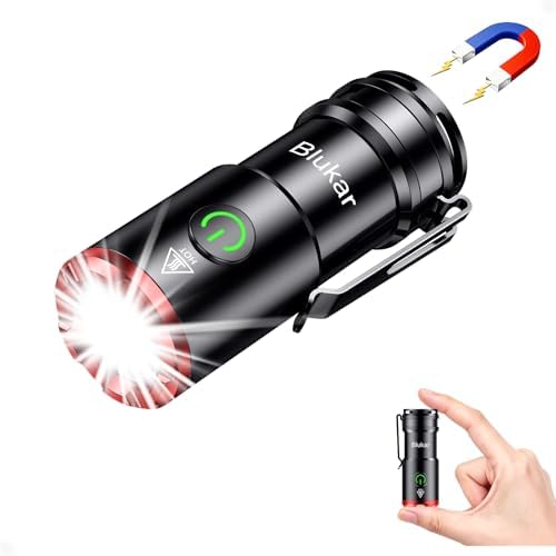 Blukar Taschenlampe LED Mini Aufladbar, EDC Torch mit Magnetbasis & Clip | 5 Lichtmodi, Langer Betriebsdauer & Memory Function, Wasserdichte Handlampe aus Alu für Camp/Outdoor/Notf