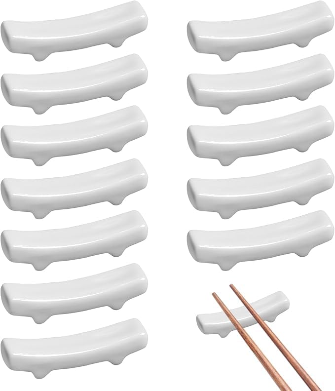 Chopstick Holder 12Pcs, White Ceramic Chopstick Rest, Porcelain Chinese Chopsticks Holder for Chinese Food, Home, Hotel, Resta Countertop Ornaments
