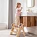 Novarieth Beech Wooden Toddler Step Stool, 2-Step Foldable Stool for Kids with Non-Slip Surface, Baby Bathroom Stool for Potty Training, Bathroom Sink, Kitchen Counter with Cute Mushroom Design