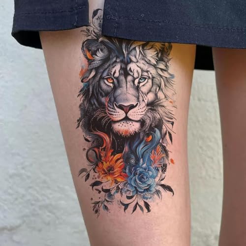 Image of MAYCREATE 34 Sheets Temporary Tattoo Sticker For Men Black Tattoo Stickers Beast on Arm Waterproof Large Tattoos Sticker Set