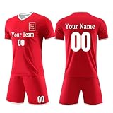 2026 Fußball Trikot Kinder Set Personalisiert Fußballtrikot Selber Gestalten Fussballtrikot Bedrucken Lassen Fußballtrikot Fussball Trikots mit Eigenem Namen Sportbekleidung Rot 140