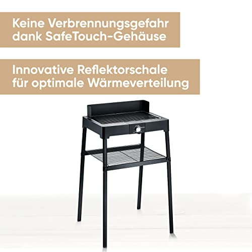 SEVERIN Standgrill mit Aluminium-Grillplatte und Standuntergestell mit Ablagerost, Elektrogrill mit schnellem Grill-Start, Balkon Grill ohne Verbrennungsgefahr, Schwarz, PG 8568 2