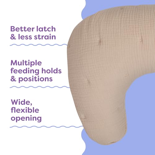 Image of Boppy Nursing Pillow, Cotton Muslin Ergonomic Breastfeeding Support Pillow | Bottle & Breastfeeding Pillow, High Lift & Firm Support, Water-Resistant, Washable Cotton Muslin Cover - Oatmeal