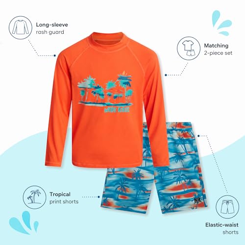 Image of Big Chill Boys Rash Guard Set - 2 Piece UPF 50+ Boys Swim Trunks & Long Sleeve Boy Swim Shirt Youth Bathing Suit Swimwear Set