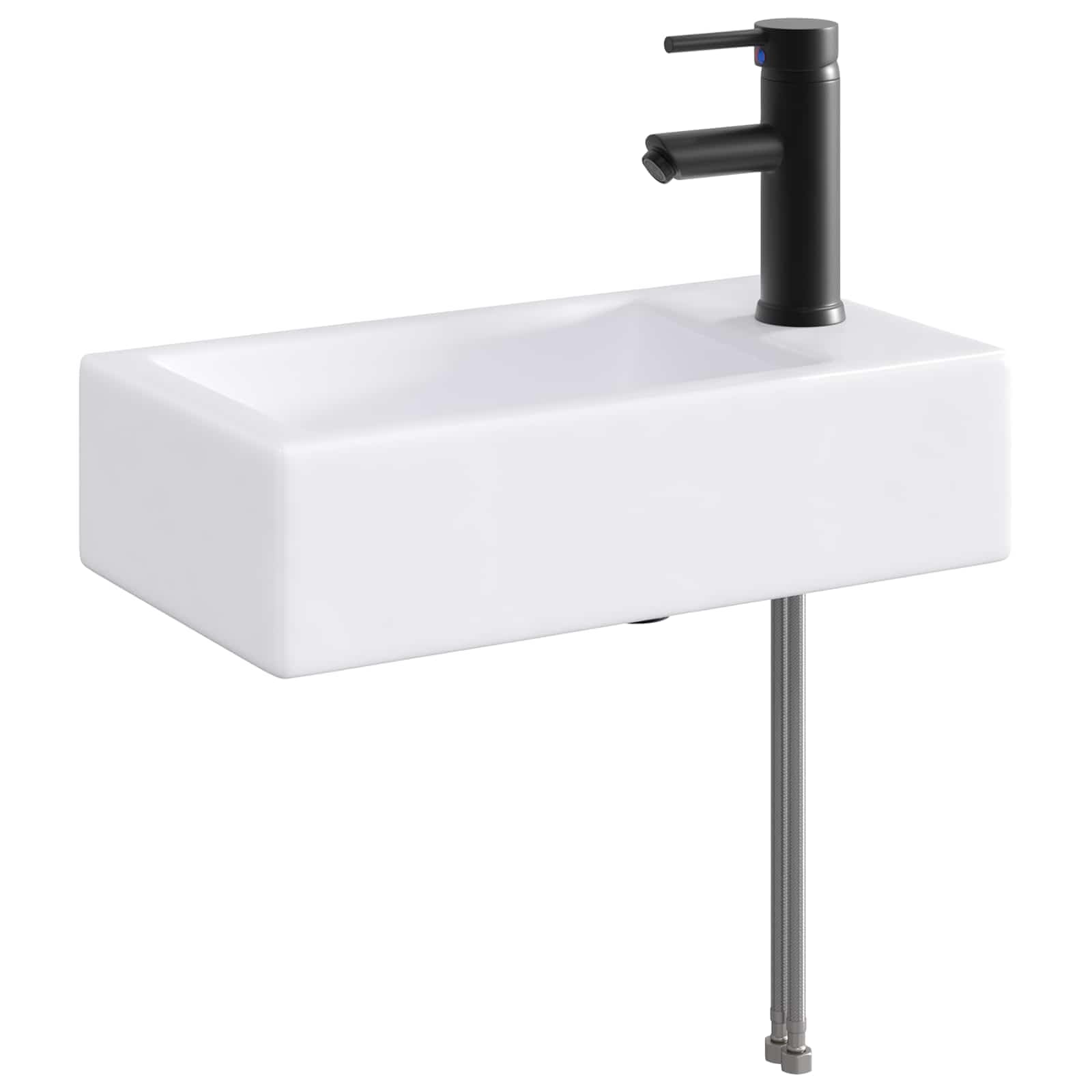 Umywalka metalowa matowa czarna 45,5 x 25,5 x 13 cm | Z kranem i odpływem, odporny na korozję, łatwe czyszczenie, do małych łazienek