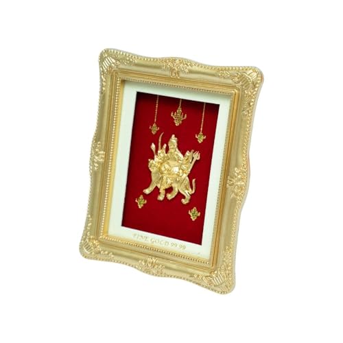 Image of EKA Divine Series - Durga 24kt Gold Foil Table Top | Symbol of Strength, Protection & Positivity | Auspicious Decorative Gift for Navratri, Home, Office & Pooja Room (7.5 cm x 9 cm)