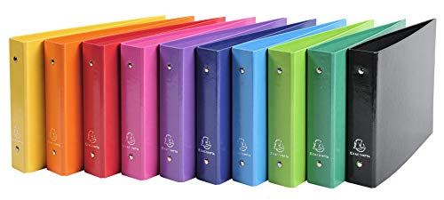 Exacompta 829E 10er Pack Ringbuch Iderama DIN A5 quer aus Karton mit Kunststoffbezug mit 2 Ringen 35 mm breit farbig sortiert ideal für Schule und Büro Ringhefter Ringordner Ringbuchordner