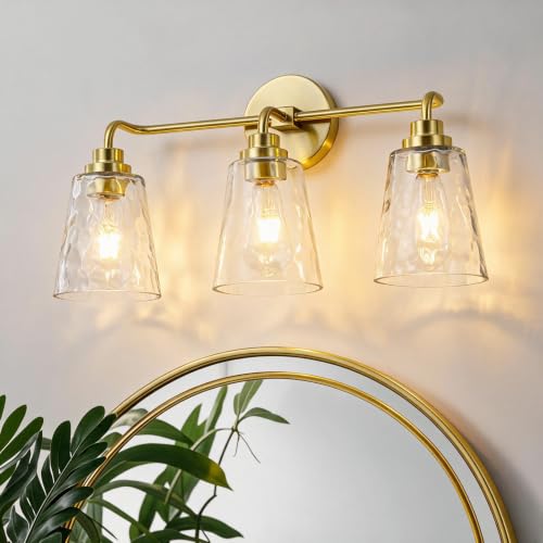 Image of WILON 3 Light Bathroom Light Fixtures Hammered Glass Vanity Light