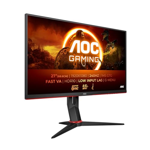 AOC Gaming 27G2ZN3 Monitor da 27 pollici, 240 Hz, 0,5 ms, FreeSync Premium 1920x1080, HDMI, DisplayPort Regolabile, nero/rosso, 27 pollice FHD, 280 Hz, Regolazione altezza