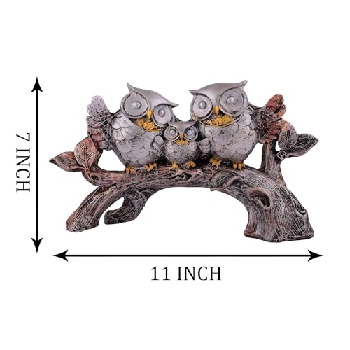 Image of Owl Family Sitting on Tree Decorative Bird Showpieces Statue for Home Decor Living Room Bedroom Wall Shelf Table Top Garden Decoration Items -1