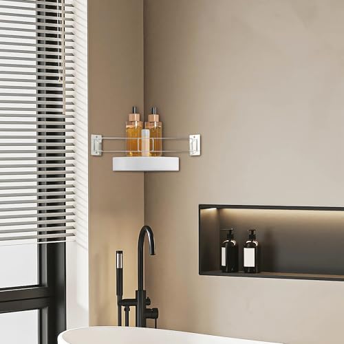 Image of Adorila RV Shower Corner Storage Bar, 7-13 Inches Adjustable Stainless Steel Rod Corner Shelves in Camper, RV Bath Accessory for Securing Toiletries