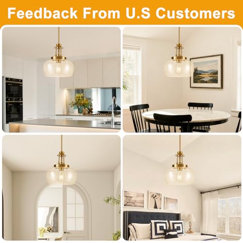 Image of Modern Pendant Lights Kitchen Island, Brushed Gold Pendant Light Fixtures with 10 inch Clear Glass Shade, Industrial Hanging Pendant Lights Fixture for Kitchen Island Dining Room Bedroom Foyer Entryway