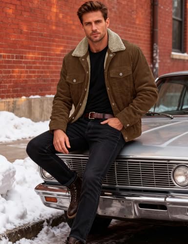 Image of MAGCOMSEN Men's Corduroy Jacket Winter Sherpa Lined Warm Thick Trucker Cargo Coat with 5 Pockets