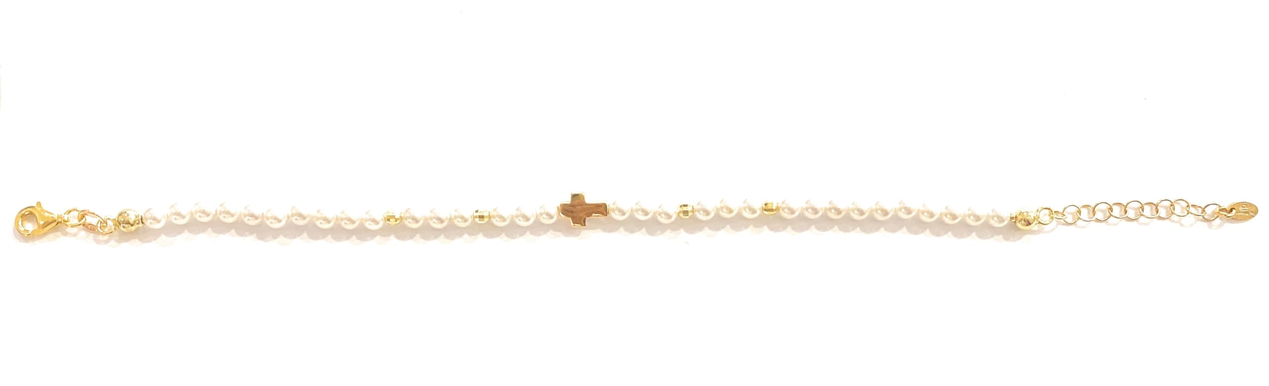 Bracciale con perle e croce in argento sterling 925 mm, Argento