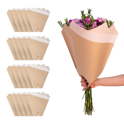 the florist Supply Market Bloom Sleeves 20 Pack 17.3 x 17.2 x 5.60 Inch FSC Certified Flower Bouquet Wrapping Paper, Flower Bouquet Bags Kraft Paper Sleeves, Gift-Ready for Wedding, Birthday, White
