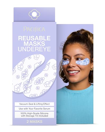 Pacifica Reusable Mask – Under Eye Mask Silicone Face Mask for Fine Lines & Dark Circles, Pair with Serum, Storage Tin Included, Vegan & Cruelty-Free, 2 Pieces