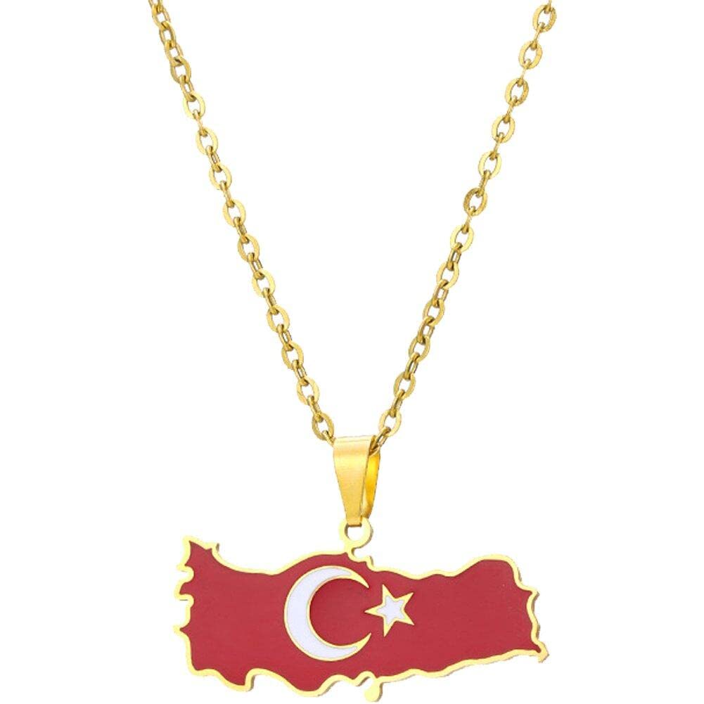 Sanfly Turkey Map Pendant Necklaces Hip-hop Pendant Necklaces with Chain Red Map Necklace Stainless Steel Map Necklace Jewelry Gift