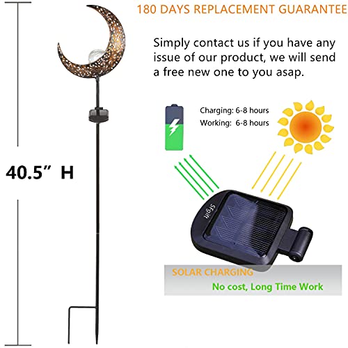 Starryfill Garden Solar Lights Outdoor Bronze Moon Crackle Glass Globe Stake Metal Lights Waterproof Warm White Led For Pathway Lawn Patio Or Courtyard #TOP3