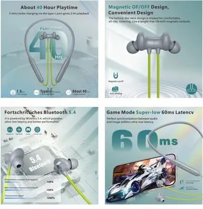 Image of Bluetooth Wireless Neckband Earphones, Silicone, Magnetic Closure, Multi-Device Support,T60 Bullet Bluetooth (Neon)