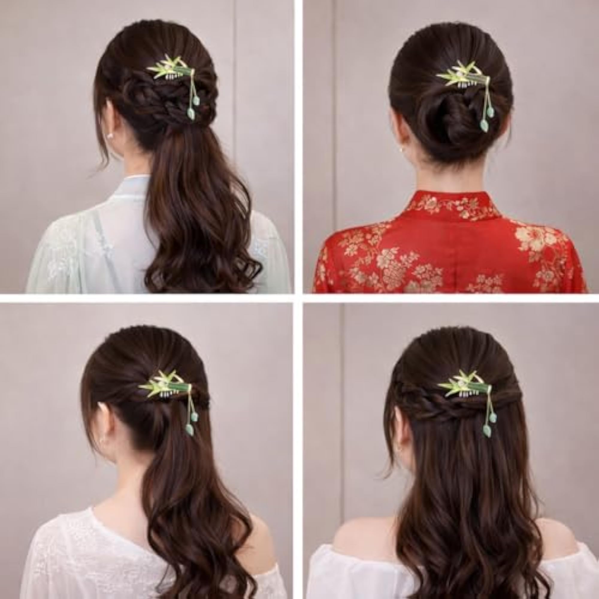 Bamboo Hair Comb with Dangling Leaf Charms