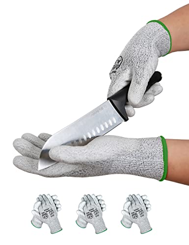 Donfri Schnittschutzhandschuhe Arbeitshandschuhe, Sicherheitshandschuhe Modellierhandschuhe Wasserdichter PU-Handfläche Touchscreen (Medium, 3 Paar) Cover
