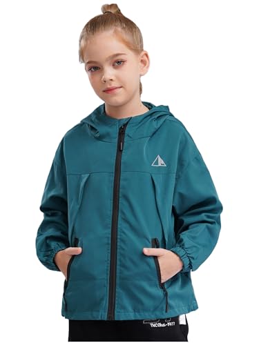 Hansber Kids Boys Girls Breathable Waterproof Hooded Jacket Long Sleeve Zipper Windbreaker Hiking Jacket2