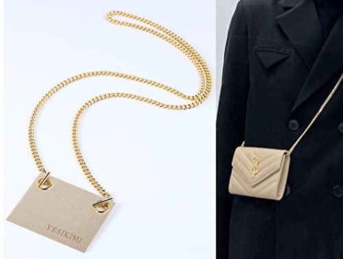 YESIKIMI Conversion Kit Compatible With YSL small card holder Felt Insert + 47' Gold Chain (beige)