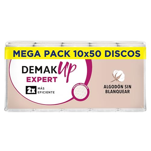 Demak'Up Expert 10x50 Discos de algodón desmaquillantes Ovales - Fibra de Algodón Natural sin Blanquear - 500 Discos de algodón