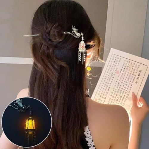 Image of 1pcs of Chinese Hair Sticks for Buns, Pearl Flower Vintage Metal Hair Chopsticks for Women and Girls Dangle Tassel Pendant Hair Accessories Hanfu Handmade Decor Hairpin (Red Dragon and Phoenix)