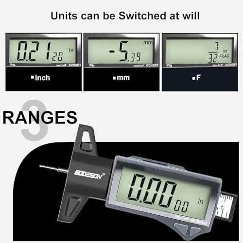 GODESON Digital Tire Tread Depth Gauge - IP54 Waterproof, 2.5" LCD Screen, 3 Modes (Fraction/Inch/MM), 1" Range, Auto-Off, Tire Wear Measure Gauge Tool 32nds for Car, Truck & SUV Tires by GODESON - Image 3