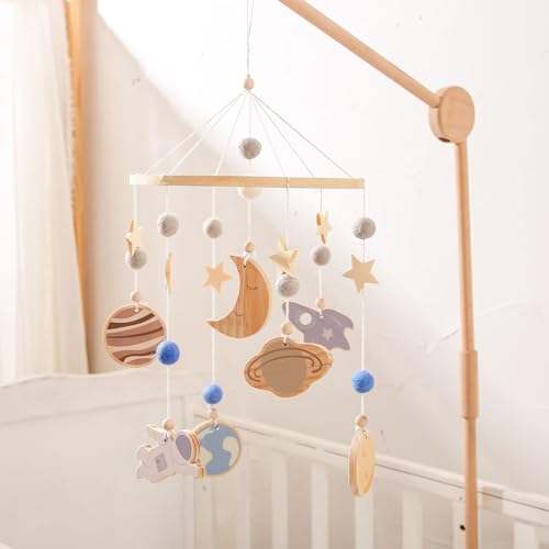 Mobile lit bébé stimulation visuelle et aide au sommeil en bois