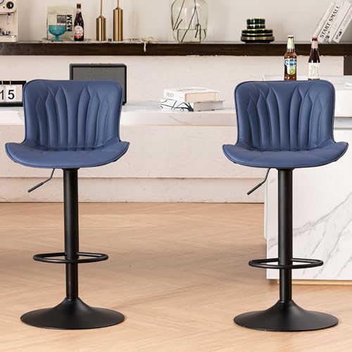 Image of Bar Stools Set of 2 Modern Kitchen Counter Chairs Barstools Navy Blue
