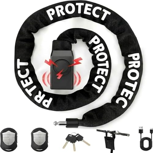 CHEDADANG E Scooter Schloss Fahrradschloss mit Alarm 110dB Anti-Diebstahl E-bike Kettenschloss USB-C aufladbar IP55 Wasserdicht 1200mm/8mm Kettenschloss mit Fernbedienung & Schlüssel &Tasche für
