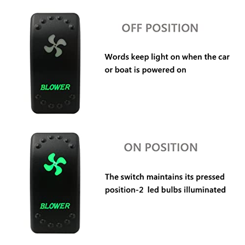 Image of Green Backlit Rocker Switch 5 Pin ON-Off Laser Etched Button Switch with Wires for Car Marine Boat UTV 20A /12V 10A /24V (Blower)
