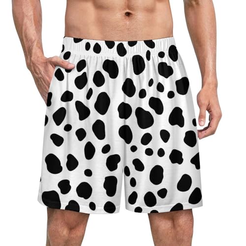 Dalmatian White And Black Pattern Men's Pajama Shorts Elastic Waistband Beach Shorts Soft Sleep Lounge Pants with Pockets