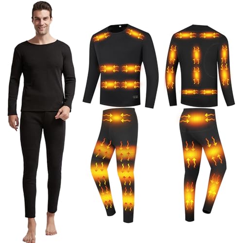 TOVCHEI 28-Zone Heated Underwear Set Men Women Outdoor Heating Thermal Underwear Shirts & Pants, USB Dual-Control Temperature,Men,3XL