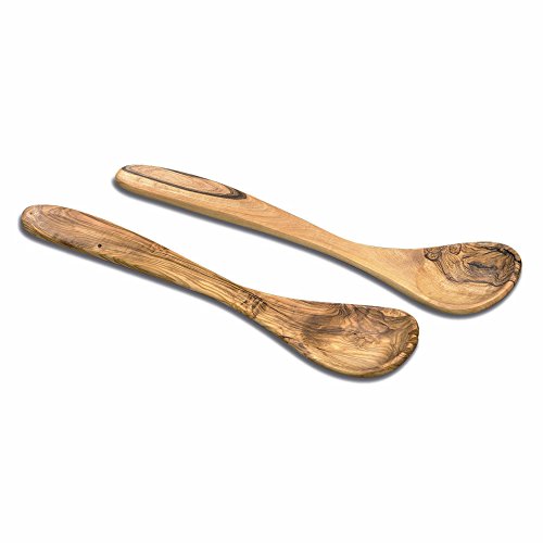 Whole House Worlds 2 Piece Olive Wood Salad Server Set Food Safe Flatware Mediterranean Olive Wood 1175 Inches Long 225 Wide