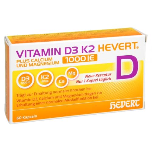 Vitamin D3 K2 Hevert plus Calcium und Magnesium 1.000 I.E. mit 4-fach Osteo-Formel für gesunde Knochen und Muskeln 60 St. Kapseln