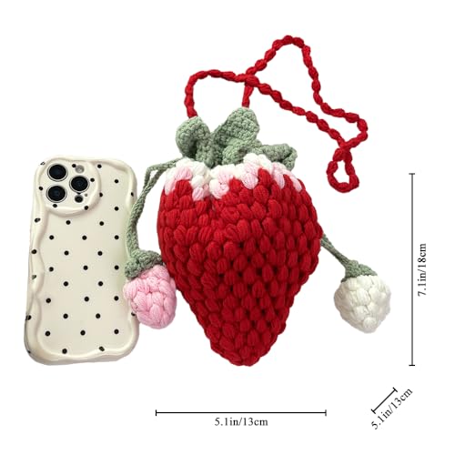 Image of Handmade Knitted Shoulder Bag Crochet Strawberry Purse for Women