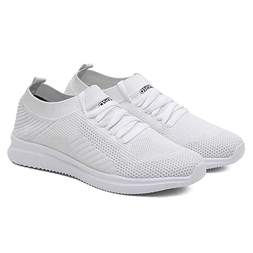 ASIAN Men’s Easywalk-08 Lace-Up Lightweight Sports Running Shoes (White)