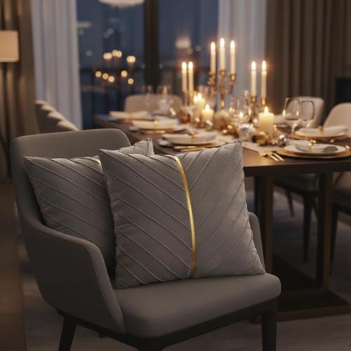 Image of Velvet Throw Pillow Covers 20x20 inch Pack of 2 Gold Decor Gray