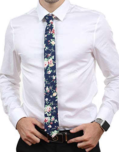 Image of JESLANG Men's Cotton Printed Floral Tie 2.56 inch Skinny Narrow Necktie Various Designs