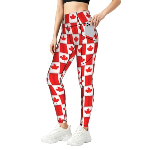 Legging drapeau canadien avec poches pour femme, vêtement de fitness doux