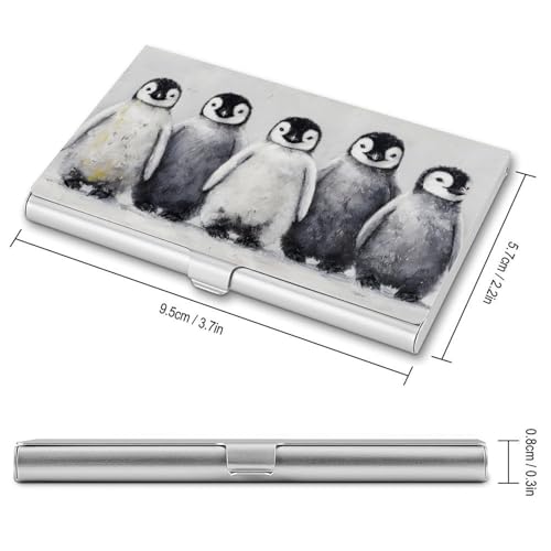 Cute Penguins in A Row Business Card Holder Pocket Slim Portable Metal Business Card Case2