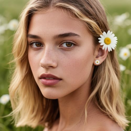 Reffeer Solid 925 Sterling Silver Daisy Flower Stud Earrings for Women Teen Girls Small Daisy Stud Earrings Spring2