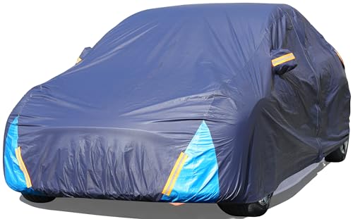 Tesla Model 3 Car Cover Waterproof All Weather 6 Layers Outdoor Full Exterior Cover Rain Sun UV Snowproof Protection with Zipper Cotton Mirror Pocket and Charging Port