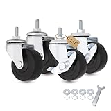 2 Inch Caster Wheels, 1/4 Inch Threaded Stem Swivel Casters with Brake, Quiet Rolling PVC Wheels for Furniture, Small Trolley, Utility Cart and Cabinet (Pack of 4 by AXL)