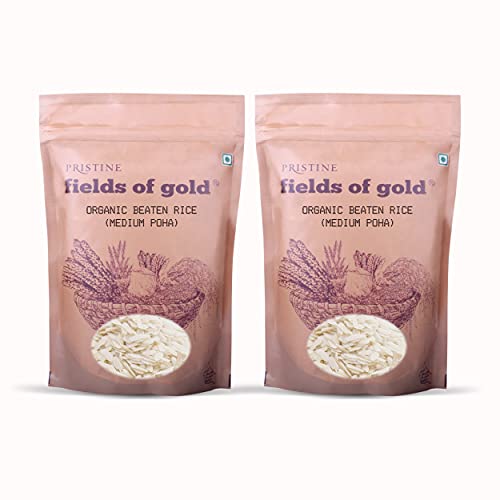 Image of PRISTINE Fields of Gold Organic Beaten Rice (Medium Poha), 500 g (Pack of 2)