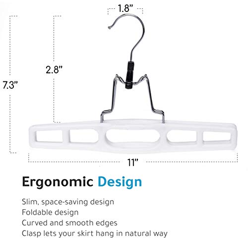 Premium Skirt Hangers 10-Pack - Thin Space-Saving Skirt Hanger Set With Clamp, Pant Hanger 10-Piece Set, Shorts Hangers With Heavy-Duty Locking Clasp, Multipurpose Quality Jean Hangers Set (White, 10) #TOP4